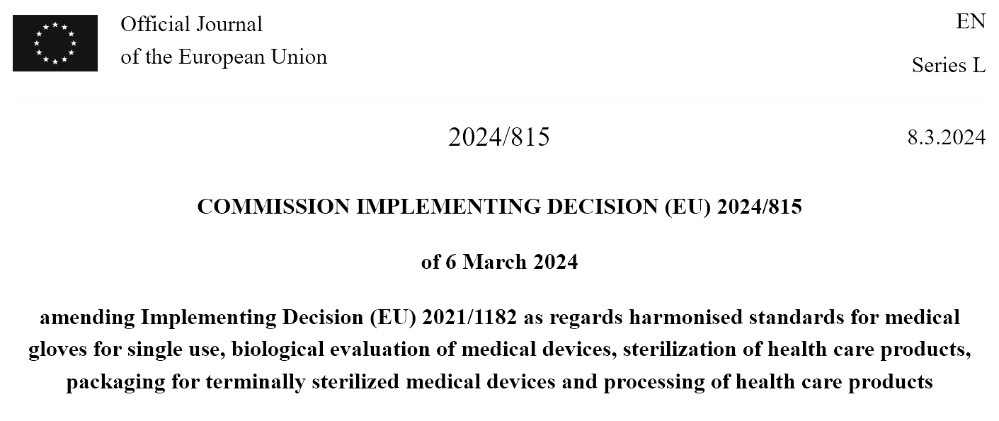 Amendments to Harmonised Standards for Medical Products